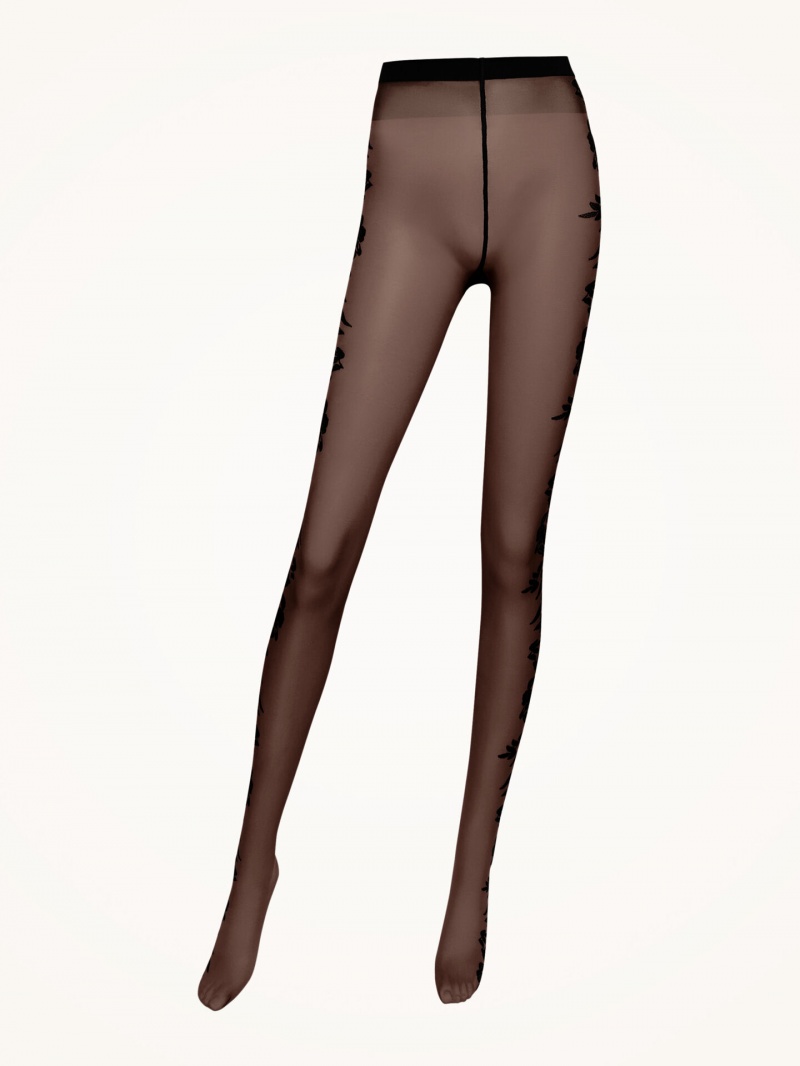 Black/Black Wolford Flower Tights | 6847KXOJV