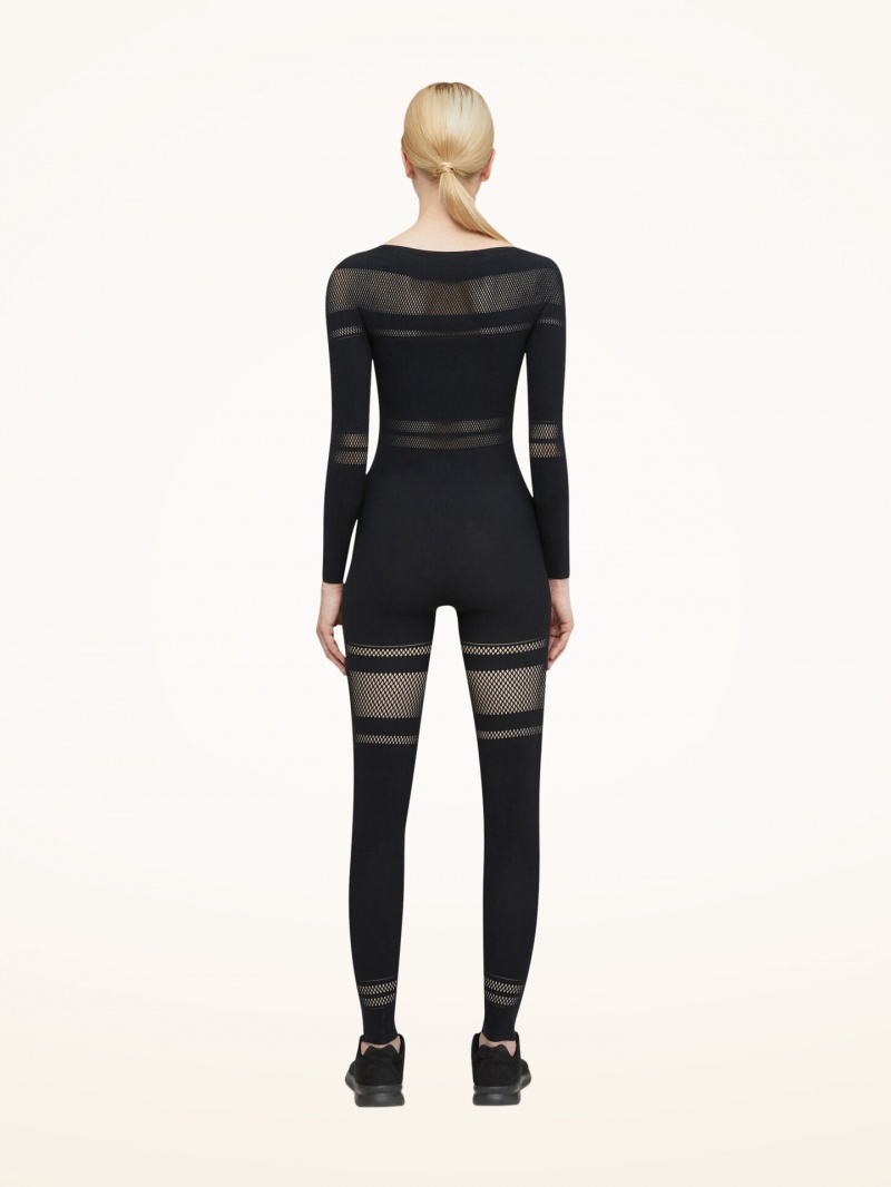 Black Wolford Net Lines Jumpsuit | 4698LUOBN