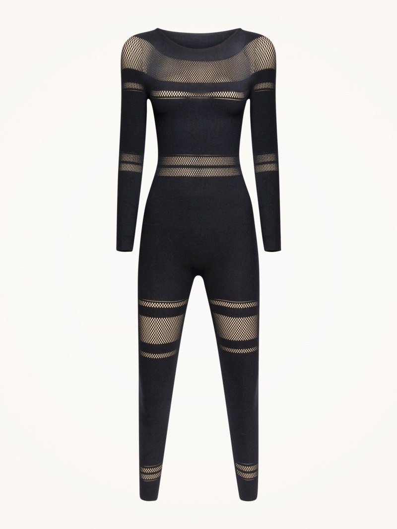 Black Wolford Net Lines Jumpsuit | 4698LUOBN