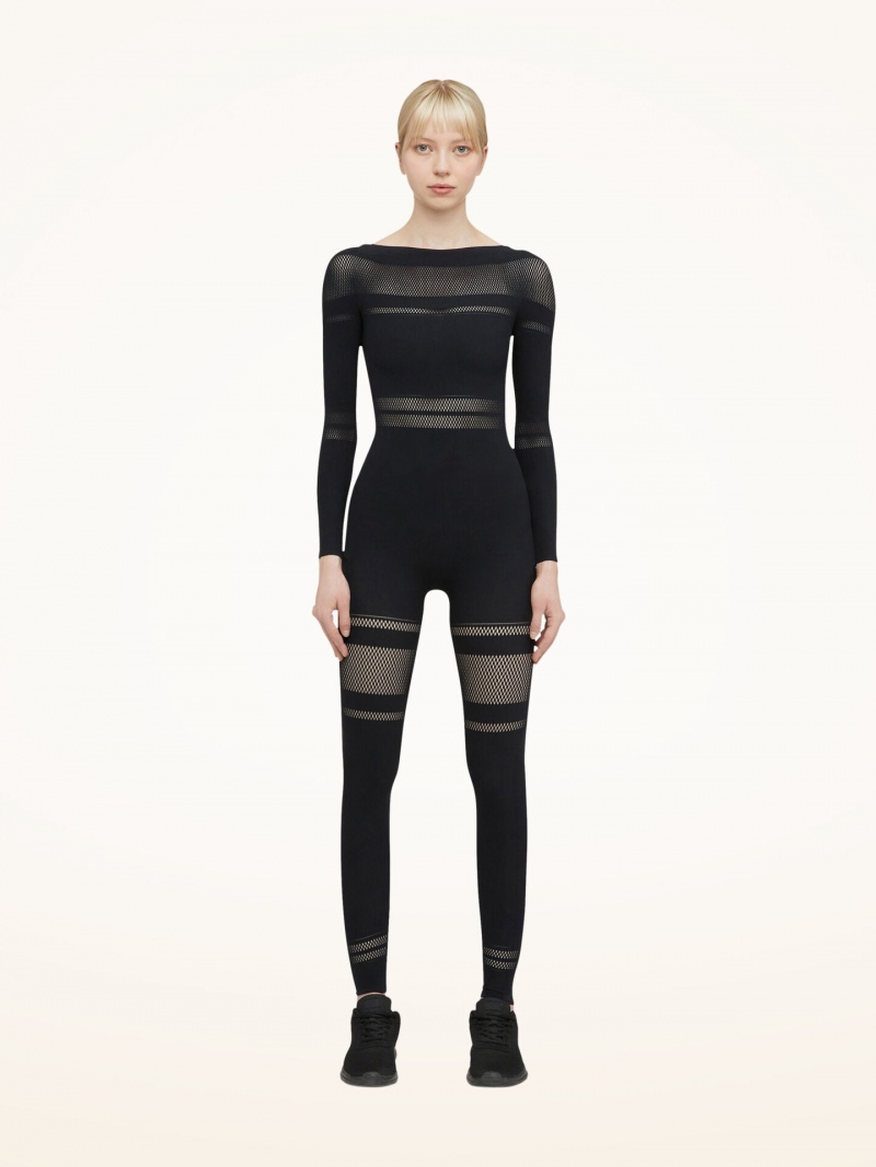 Black Wolford Net Lines Jumpsuit | 4698LUOBN