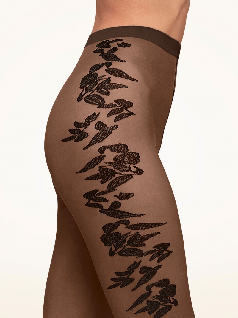 Umber/Black Wolford Flower Tights | 7206TABZH